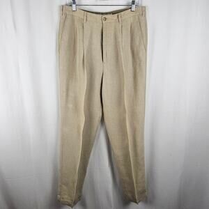 BANANA REPUBLIC 100% Linen Pleated Trousers Mens 34x32 Beige Summer Resortwear